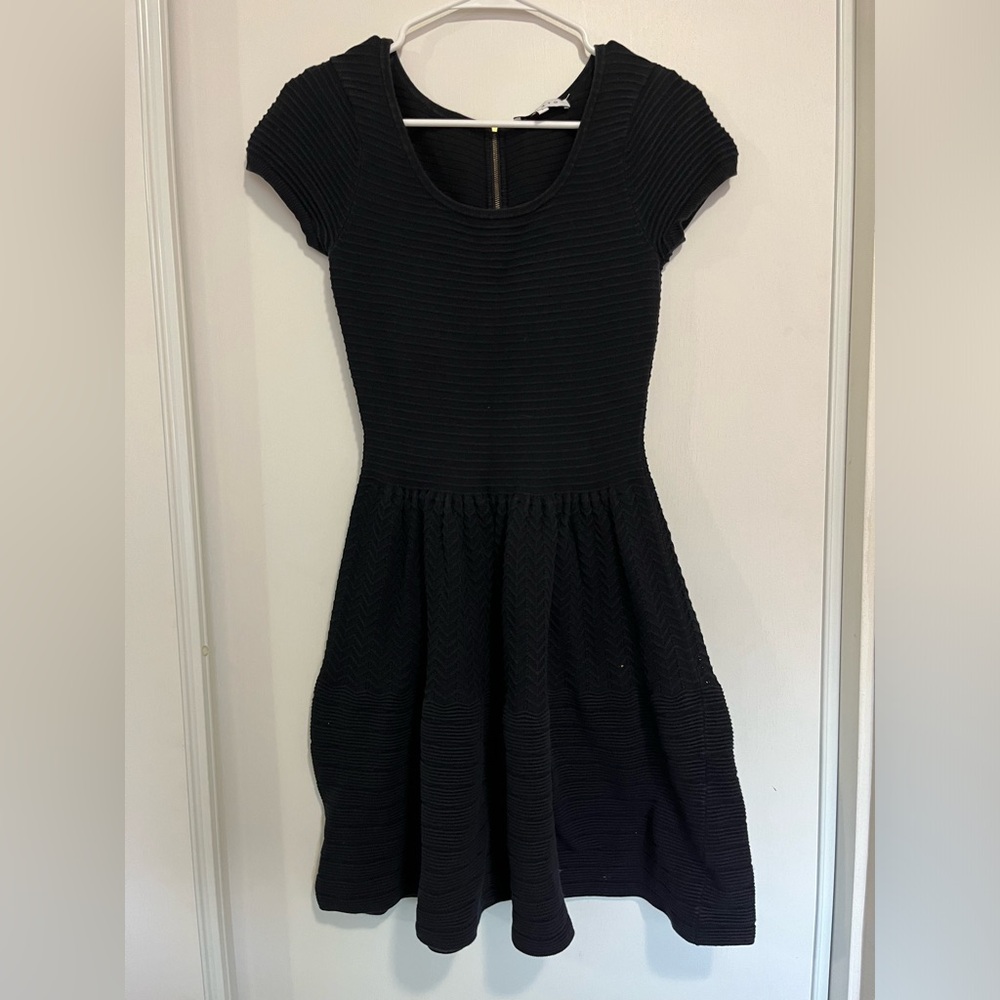 Sandro Short Sleeve Round Neck Knit Skater Mini Dress Navy Blue 1